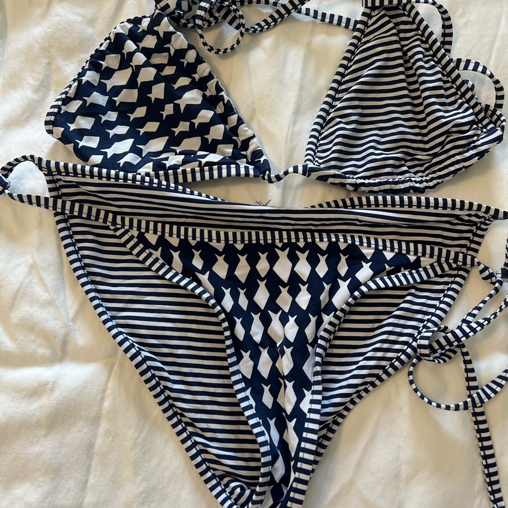 Navy and White Striped Bikini Set